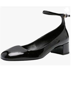 FSJ Black Block Low Heel Pumps Round Toe Ankle Strap Comfortable Wedding Shoes